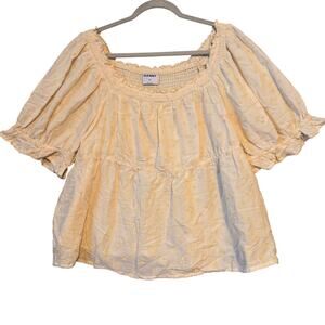 Old Navy Woman’s XXL Cram Puff-Sleeve Smocked Embroidered Babydoll Blouse